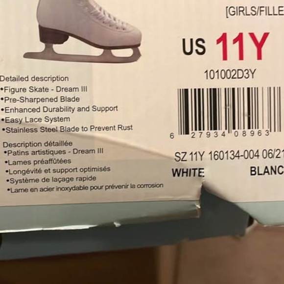 BRAND NEW girl youth vic dream white regular ice skates size 11Y - Picture 3 of 5